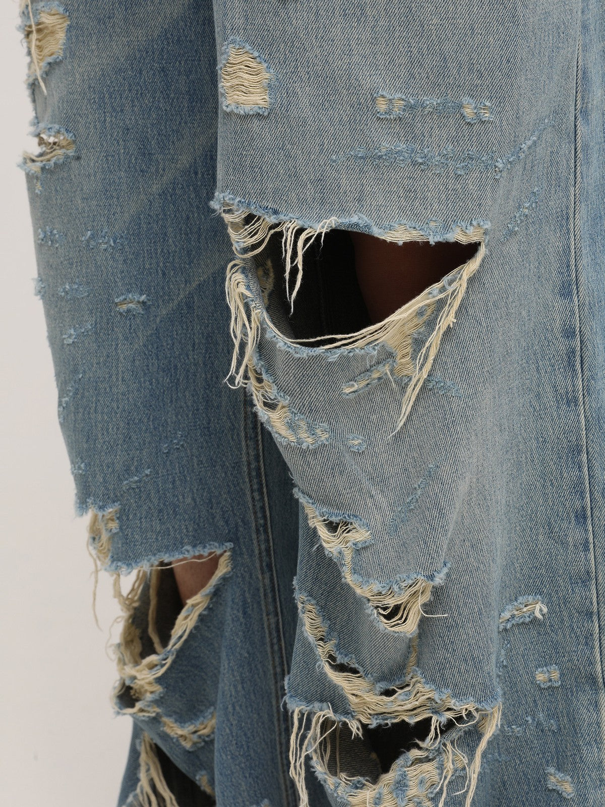 MASONPRINCE High Waisted Distressed Straight Leg Jeans in Blue - On Model