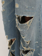 MASONPRINCE High Waisted Distressed Straight Leg Jeans in Blue - On Model