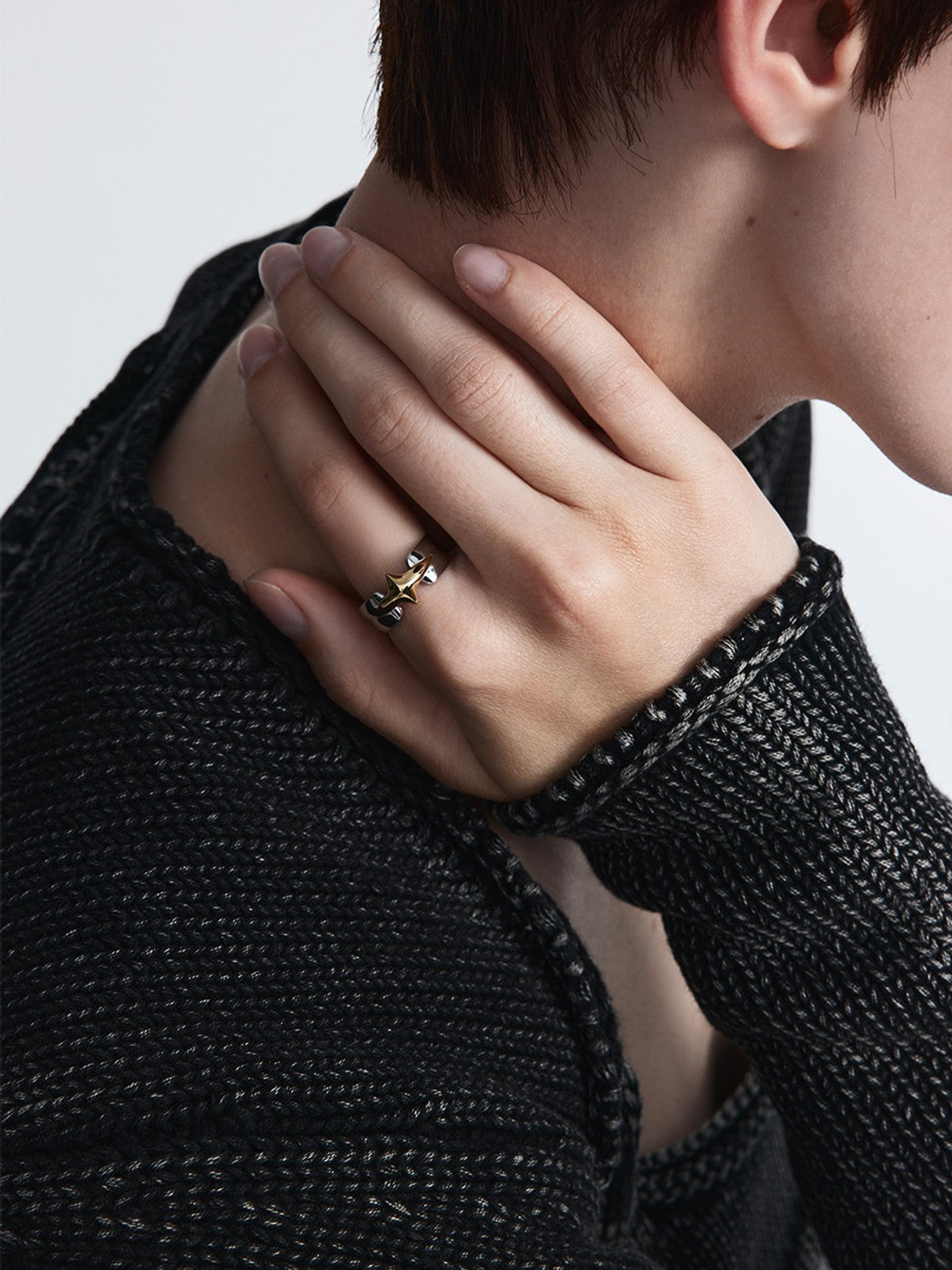 BLACKHEAD Structural Two Tone Star Ring in Gold - On Model