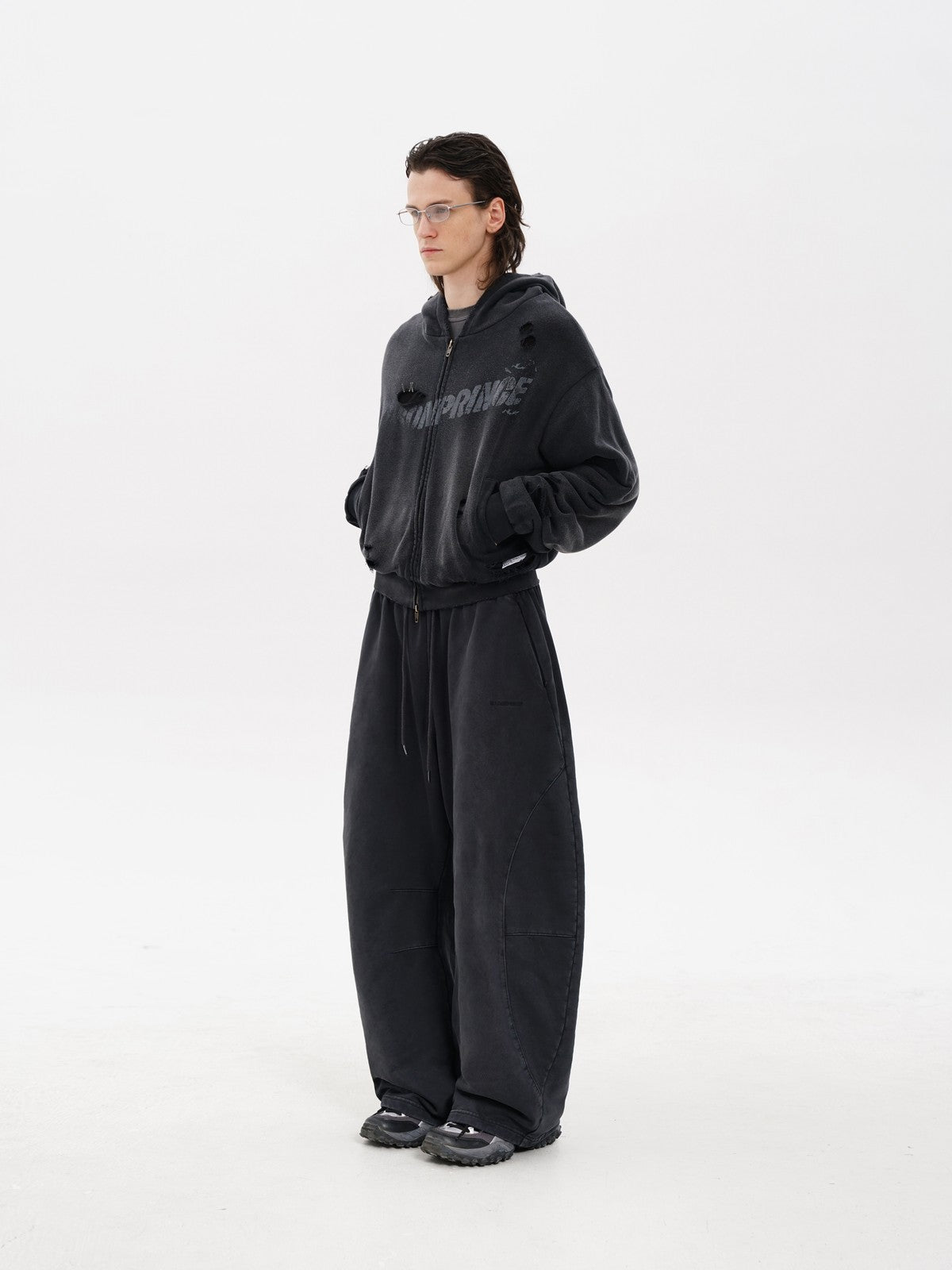 MASONPRINCE Double Layered Cotton Joggers in Black - On Male Model