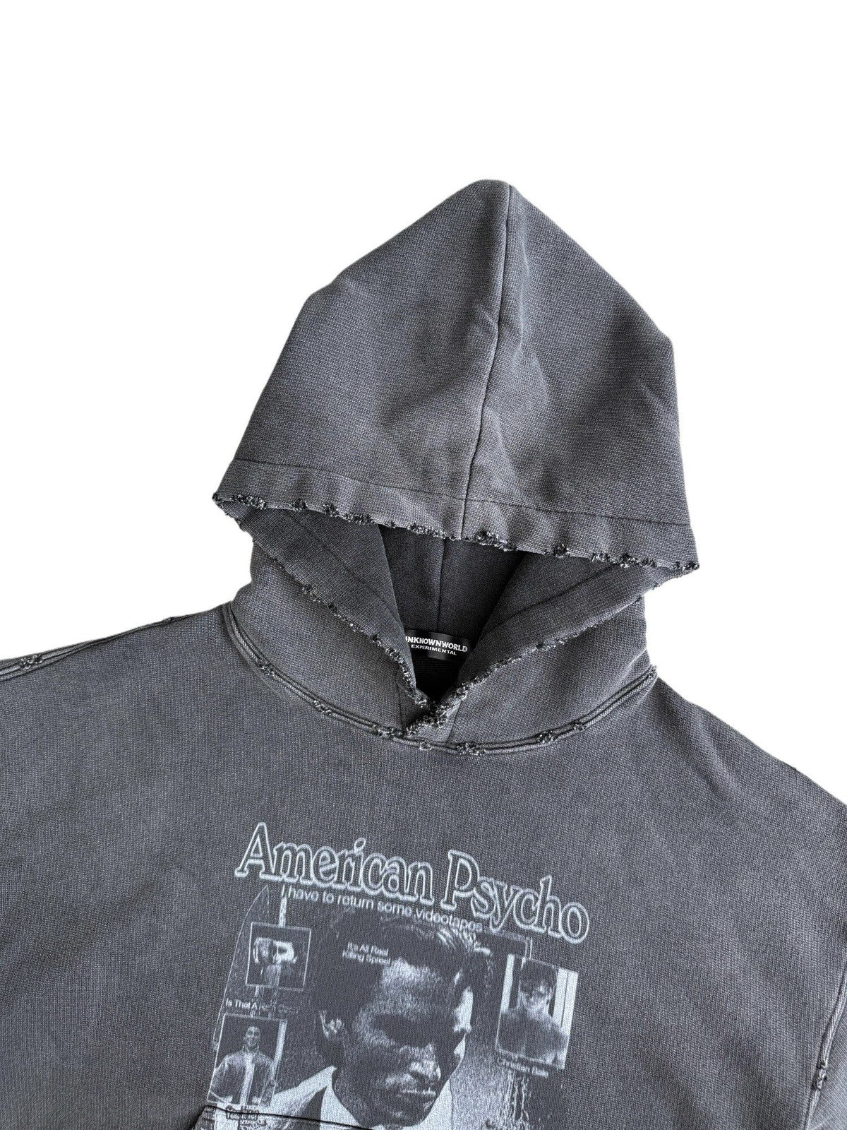 UNKNOWNWORLD Distressed Washed Graphic Hoodie in Black - Detail