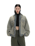 MASONPRINCE Reverse Detail Washed Denim Jacket in Denim - On Female Model