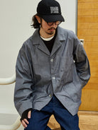 USAGE Cotton Workwear Shirt Jacket in Gray - On Male Model