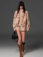 SMFK Cotton Blend Cargo Shorts in Pink - On Female Model