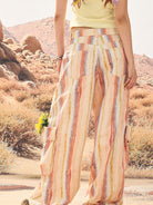 BEERBRO Washed Cotton Striped Cargo Pants in Pink - On Female Model