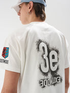 BLINDNOPLAN Sorona Panelled Graphic T Shirt in Blue - On Male Model
