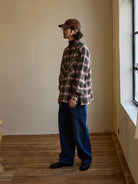 USAGE Brushed Plaid Western Shirt in Olive - On Male Model