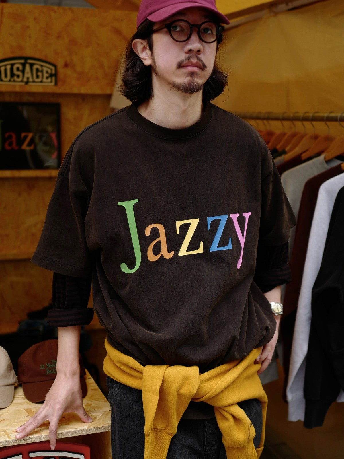 USAGE JZ Festival Graphic Cotton T Shirt in Black - On Male Model