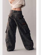 BeerBro Leopard Print Spliced Cargo Pants in Coffee - On Model