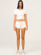 SMFK Low Rise Drawstring Cotton Shorts in Cream - On Female Model