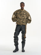 BLINDNOPLAN Heavyweight Cotton Camouflage Bomber in Beige - On Male Model