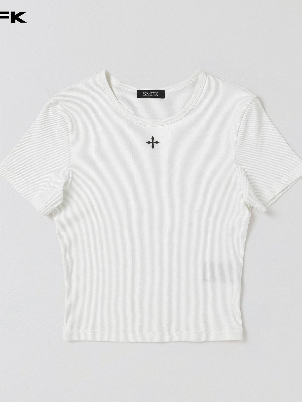 SMFK Silk Blend Short Sleeve Crop Top in White