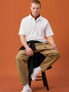 SOD Belted Cotton Nylon Tapered Pants in Beige - On Male Model