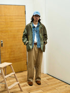 USAGE Cotton Ripstop Patchwork Blazer in Green - On Male Model
