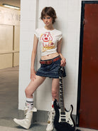 BEERBRO Puff Print Puppy Baby Tee in White - On Female Model