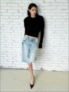 FaxCopyExpress Washed Gardener Denim Shorts in Blue - On Female Model