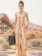 BEERBRO Washed Cotton Striped Cargo Pants in Pink - On Female Model