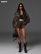 SMFK Cotton Blend Cargo Shorts in Green - On Female Model