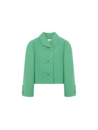 SHUSHU/TONG Double Breasted Round Collar Jacket in Green
