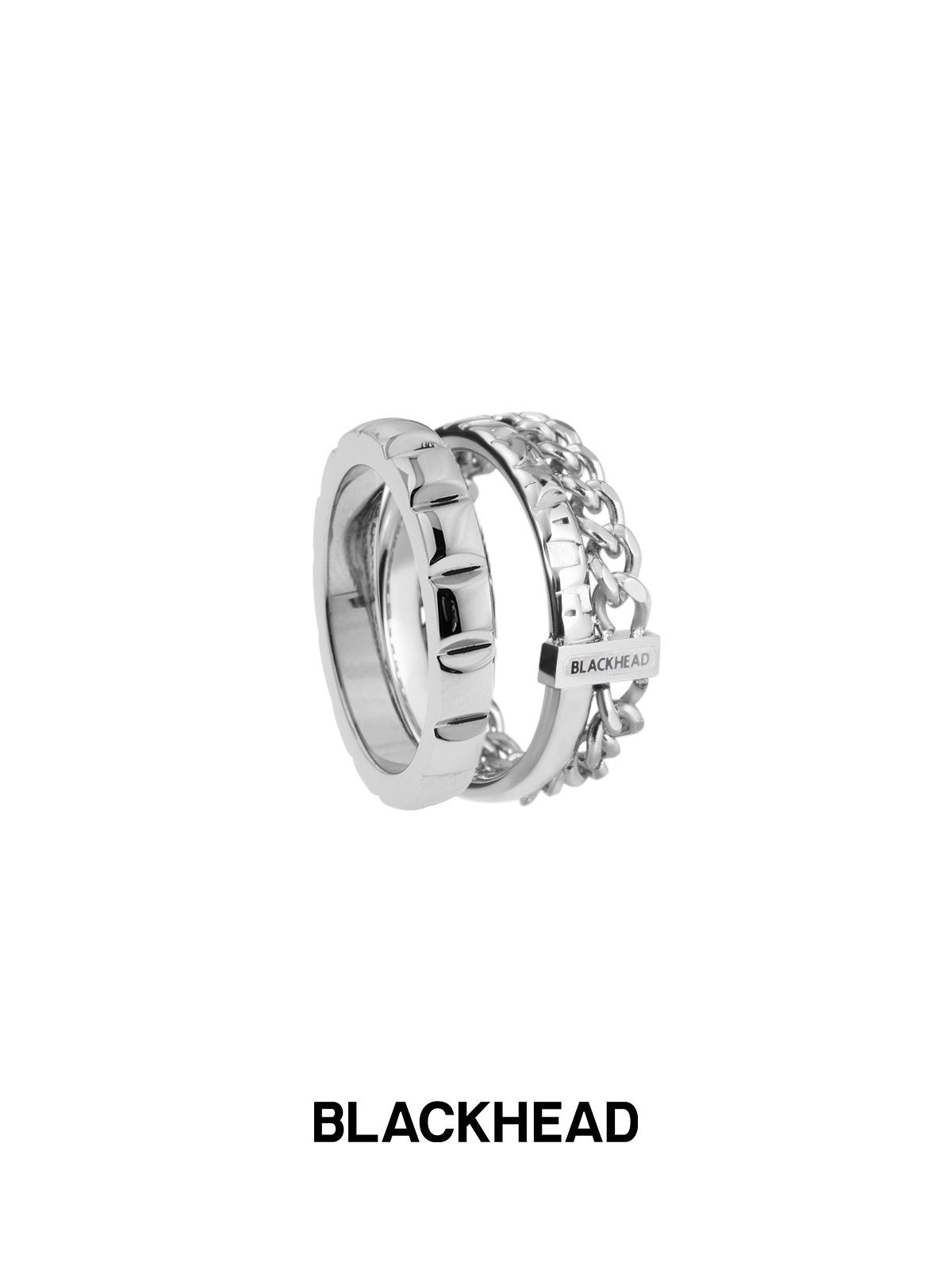 BLACKHEAD Stackable Chain Logo Bar Ring Set in Silver