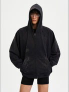 MASONPRINCE Fireworks Cotton Zip Up Hoodie in Black - On Male Model