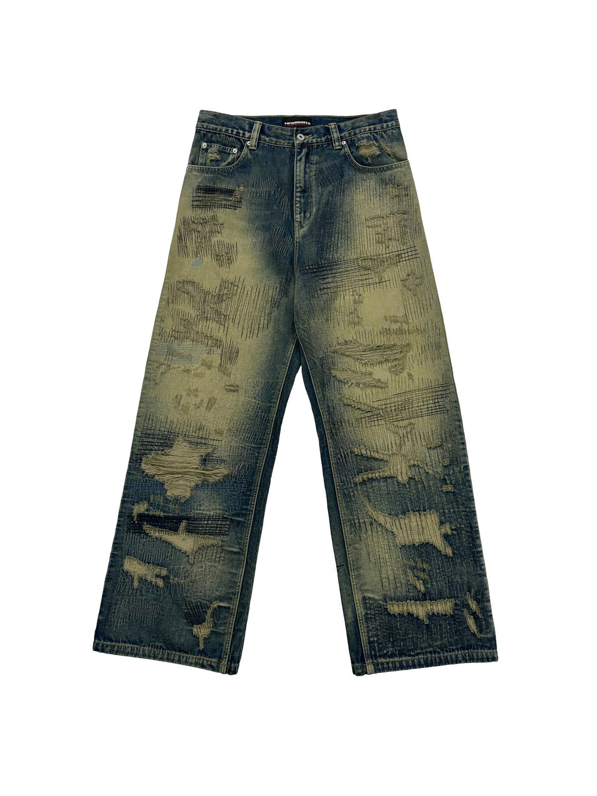 UNKNOWNWORLD Heavyweight Distressed Wide Leg Jeans in Denim