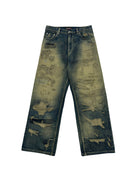 UNKNOWNWORLD Heavyweight Distressed Wide Leg Jeans in Denim