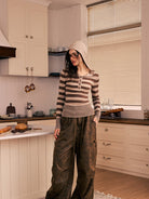 BEERBRO Washed Camo Parachute Cargo Pants in Brown - On Female Model
