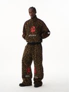 BLINDNOPLAN Leopard Print Zip Up Jacket in Brown - On Male Model