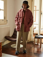 USAGE Linen Four Pocket BDU Jacket in Pink - On Male Model