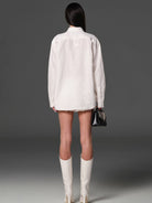 SMFK Long Sleeve Linen Button Down in White - On Female Model
