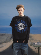 SOD Graphic Print Cotton Boxy T Shirt in Black - On Male Model
