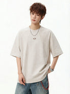 MASONPRINCE Suede Short Sleeve T Shirt in White - On Male Model