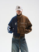 BLINDNOPLAN Colorblock Cropped Track Jacket in 多色拼接 - On Male Model