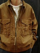 USAGE Heavyweight Canvas Cropped Workwear Jacket in Brown - On Male Model