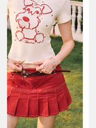 BeerBro Schnauzer Rhinestone Cropped Tee in Cream - On Female Model