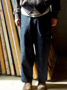 USAGE Hand Distressed Patched Chinos in Navy Blue - On Model