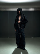 BLINDNOPLAN Chain Decorated Washed Cargo Pants in Black - On Male Model