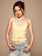 BEERBRO Hand Twisted Rope Knit Camisole in Yellow - On Female Model