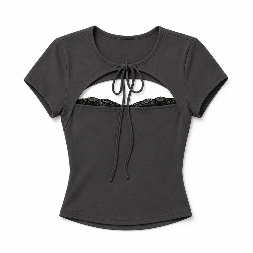 Mingstreet ASC launch still-life | BEERBRO | Lace Trim Cutout Baby Tee | Gray | crumple_regen_confirmed_2026-06-25
