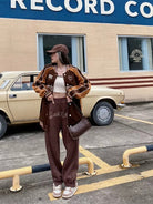 BeerBro Embroidered Script Joggers in Brown - On Female Model