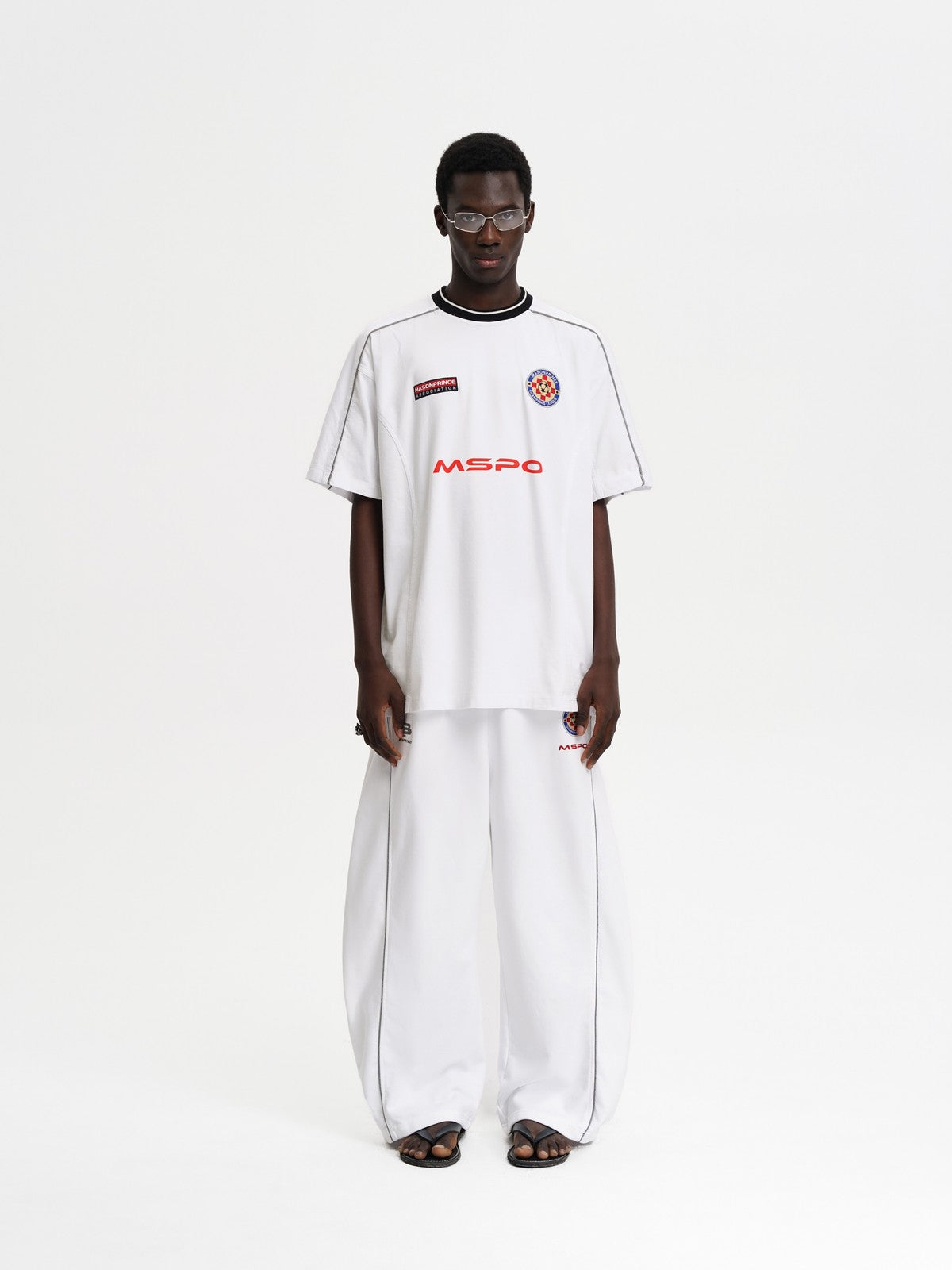 MASONPRINCE Reconstructed Applique T Shirt in White - On Male Model