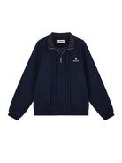 SHUSHUTONG Pleated Zip Up Wool Jacket in Navy Blue