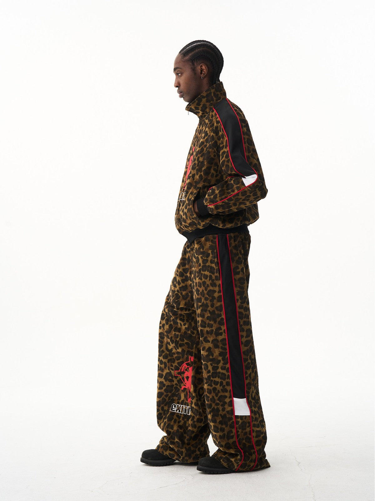 BLINDNOPLAN Leopard Print Zip Up Jacket in Brown - On Male Model