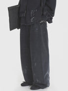 MASONPRINCE Distressed Painted Zip Up Hoodie in Charcoal - On Model