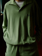 USAGE Oversized Textured Long Sleeve Polo in Mint - On Model