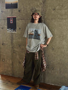 USAGE Vintage Photo Print Cotton T Shirt in Gray - On Male Model