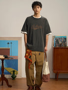 SOD Belted Cotton Nylon Tapered Pants in Beige - On Male Model