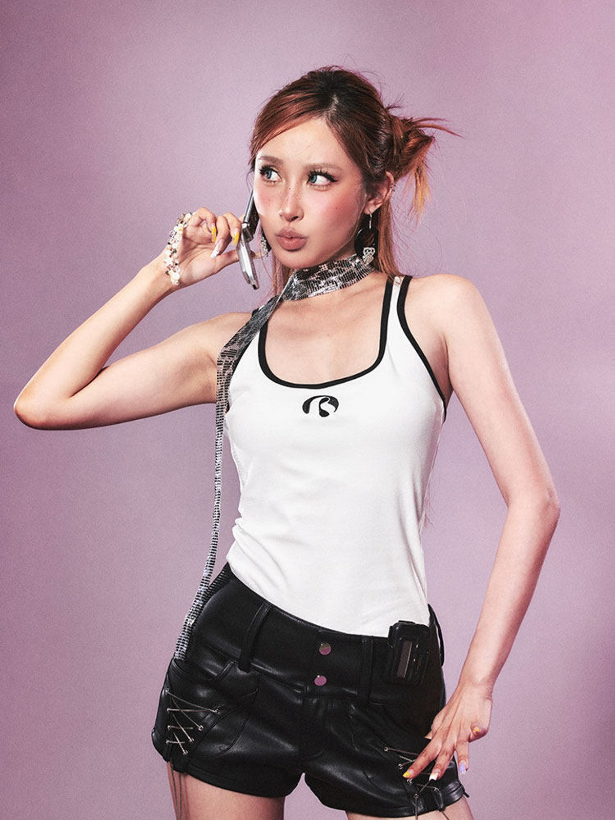BEERBRO Contrast Trim U Neck Tank in White - On Female Model