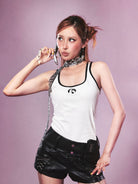 BEERBRO Contrast Trim U Neck Tank in White - On Female Model